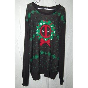 Deadpool Ugly Christmas Sweater Marvel XXL Black with Green and Red